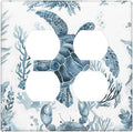 Blue Sea Turtle Coastal Coral Beach Crab Seaweed Outlet Covers 2 Gang Double Duplex Decorative Light Switch Covers Electrical Wallplates Socket Faceplate for Kids Room Bathroom Decor