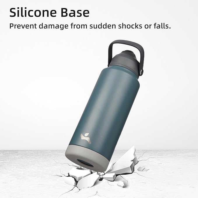 Konokyo Insulated Water Bottle with Straw Lid,40 oz Stainless Steel Vacuum Metal Bottle with Silicone Handle,Dark Gray