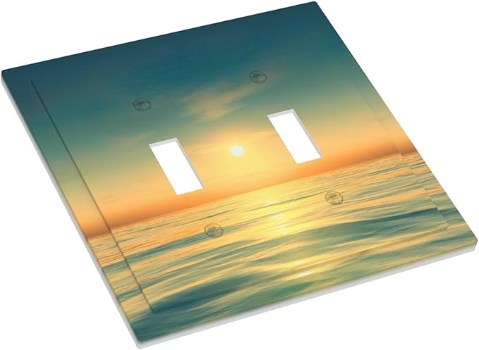 Serene Coastal Sunset Double Toggle Switch Cover - 2-Gang Standard US Size Minimalist Ocean Landscape Design Light Switch Covers for Bathroom Decor