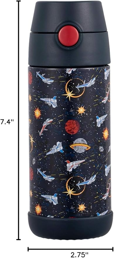 Snug Insulated Kids Water Bottle with Straw & Spout – Double-Wall Stainless Steel, Leakproof, Easy-Flip Lid – For School, Travel, Toddlers & Big Kids - Space Wars, 12oz