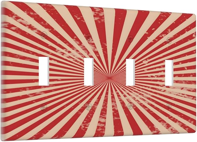 Retro Circus Sparkling Red White Lines Mid Century Light Switch Covers Quad Toggle Electrical Faceplate 4 Gang Wall Plate Decorative Switch Plates Cover for Farmhouse Home Decor