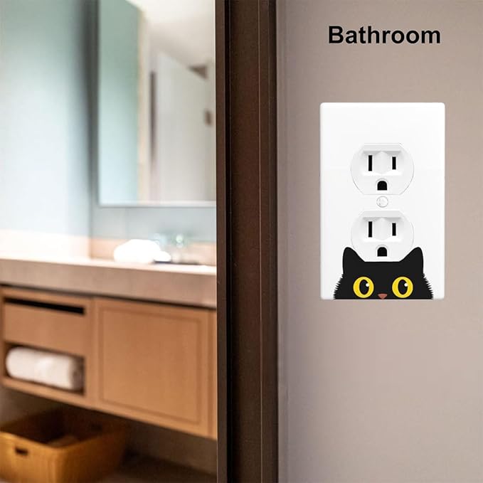 1-Gang Duplex Wall Plate, Black Cat Printed Pattern Outlet Cover, Cute Pet Lover Decor for Cat Room Bedroom Home