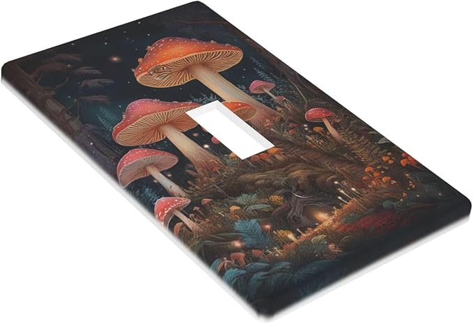 Decorative Art Light Switch Covers Enchanted Mushroom Forest Single Toggle Wall Plate Decorative Switchcover Electrical Switchplate for Home Decor