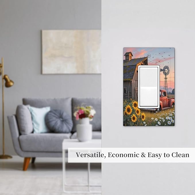 Rustic Barn Red Truck Windmill Sunflower Decorative Outlet Covers 1 Gang Single Rocker Light Switch Cover Plate Wall Plates GFCI Faceplate for Farmhouse Home Decor