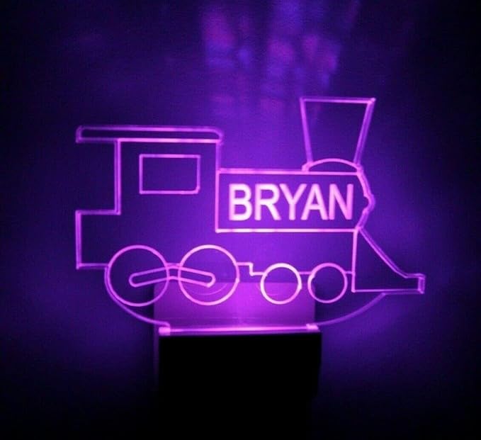 MIRROR MANIA Night Light Multi Color Personalized LED Plug-in, Ultra-Slim Touch Night Light Smart Dusk to Dawn Sensor, Kids Children's Bedroom Kitchen Bathroom Hallway Play Room Variations (Train)