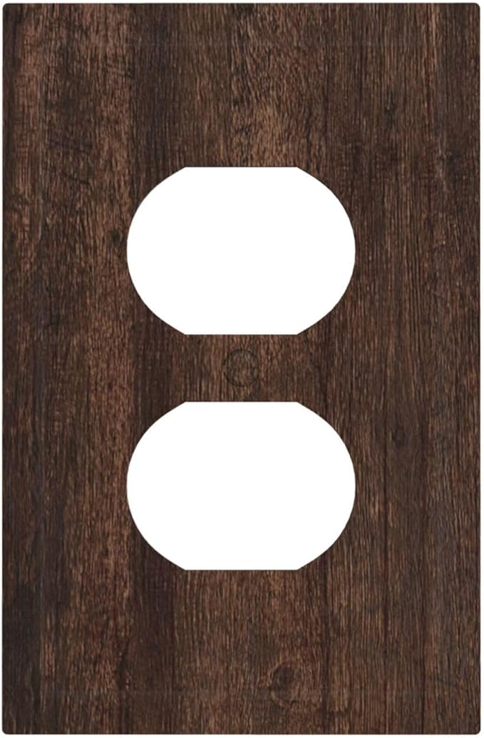Decorative Outlet Covers with Rustic Dark Wood Grain & Vintage Style Design 1 Gang Duplex Light Switch Cover Plate Unique Wall Plates Switchplate Cover for Kitchen/Living Room