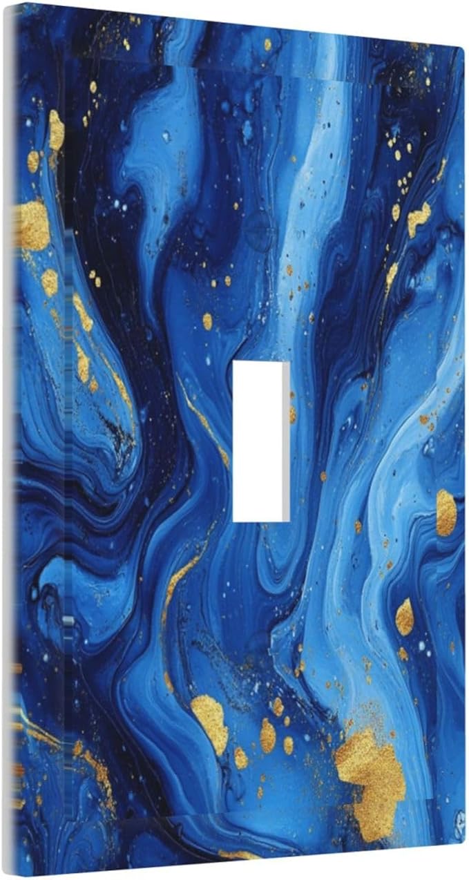 Light Switch Cover Plate Navy Blue Gold Marble Abstract Luxury 1 Gang Wall Plate Cover Single Toggle Outlet Covers Decorative Switch Plate Covers Electrical Faceplate for Bathroom Home Decor