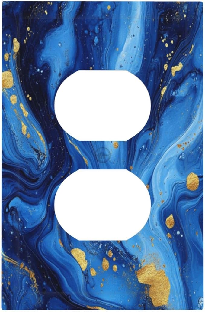 Outlet Covers Navy Blue Gold Marble Abstract Luxury 1 Gang Duplex Light Switch Cover Plate Decorative Wall Plates Socket Cover Electrical Switchplate for Bathroom Home Decor