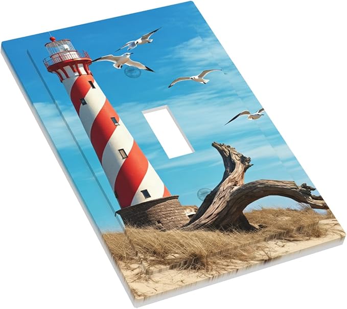 Lighthouse Coastal Scene 1-Gang Toggle Light Switch Plate, Nautical Coastal Beacon Decorative Wall Plate for Living Room Bathroom Decor