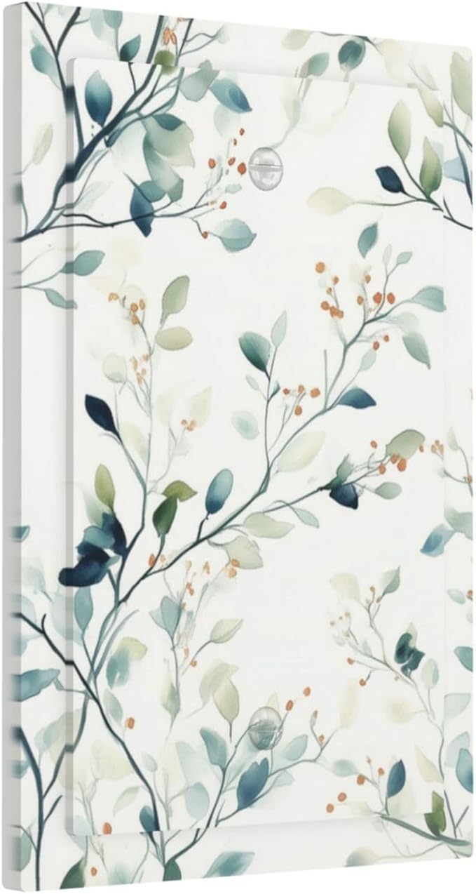 Watercolor Floral Green Leaves 1 Gang Light Switch Cover Green Botanical Electrical Flowers No Device Wall Plate Decorative Faceplate for Country Bedroom Kitchen Living Room Home Decor