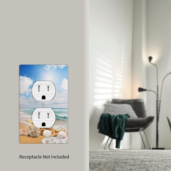 Ocean Beach Seashell Outlet Covers Decorative Electrical Outlets Duplex Outlet 1-Gang Wall Plate Receptacle Wall Outlet Cover