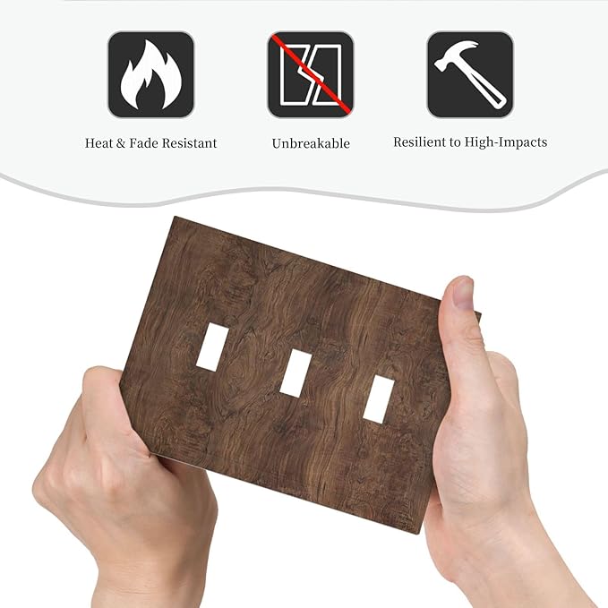 Decorative Switch Plates Rustic Vintage Wood Grain Brown 3 Gang Wall Plate Faceplate Triple Toggle Light Switch Cover Electrical Wall Panels for Farmhouse Cabin Decor