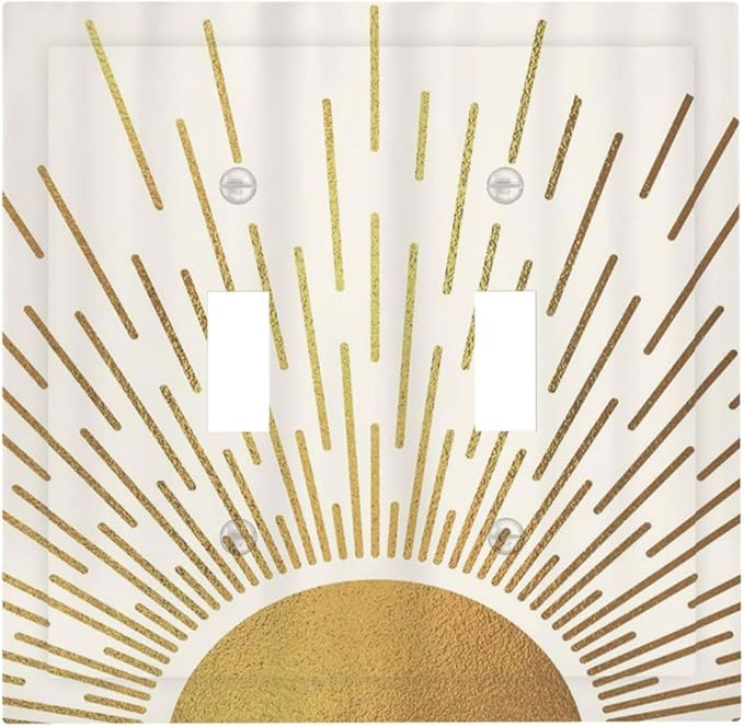 Decorative Switch Plate Covers Midcentury Golden Sun Minimalism Sunrise 2 Gang Wall Plate Double Toggle Light Switch Cover Plate Electric Dual Device Electrical Faceplate for Home Decor