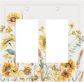 Yellow Floral Sunflowers Wheat Ears Watercolor Wild Flowers Decorative Outlet Covers 2 Gang Double GFCI Rocker Electrical Wall Panels Light Switch Cover Plate for Bedroom Living Room Decor