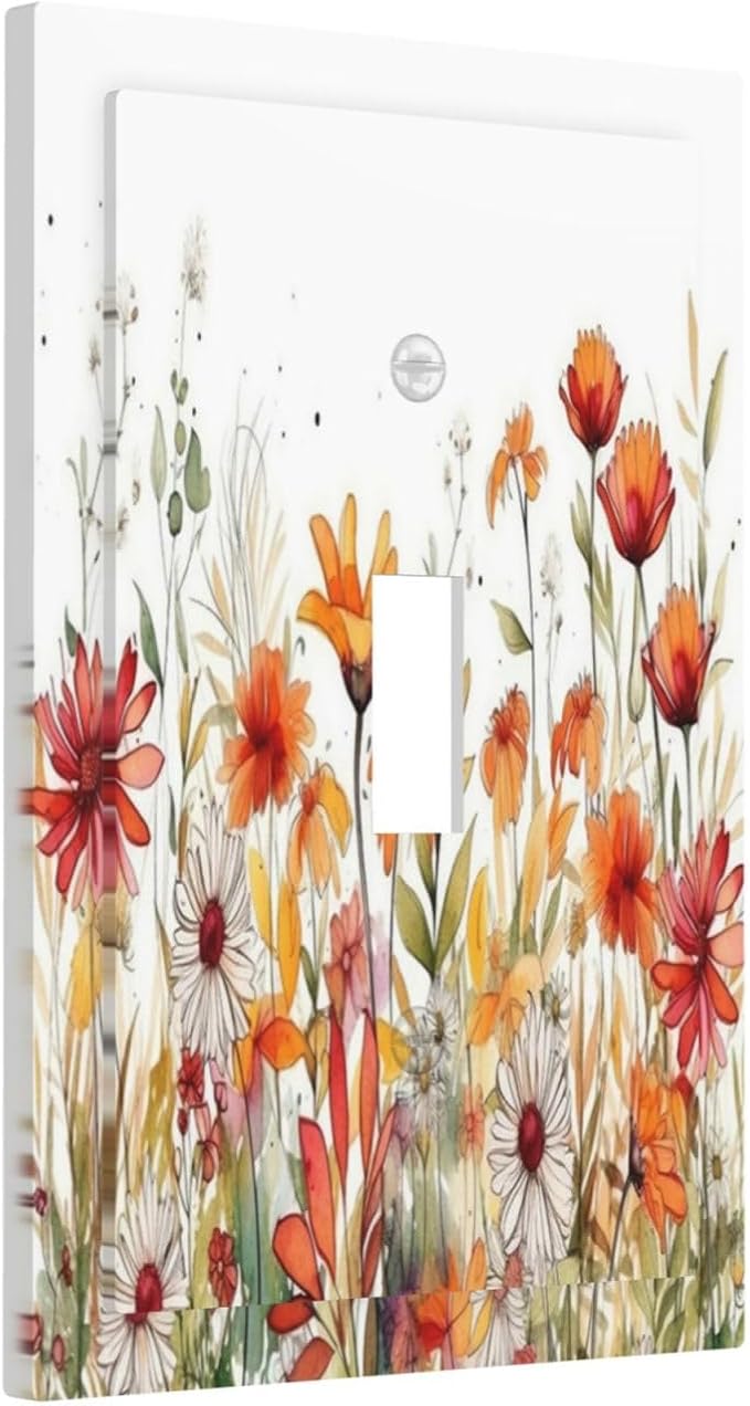 Watercolor Wild Flower Floral Daisy Plant Decorative Light Switch Cover 1 Gang Single Toggle Device Electrical Faceplate Switchplates Decorator Outlet Wall Plate for Bedroom Living Room Decor