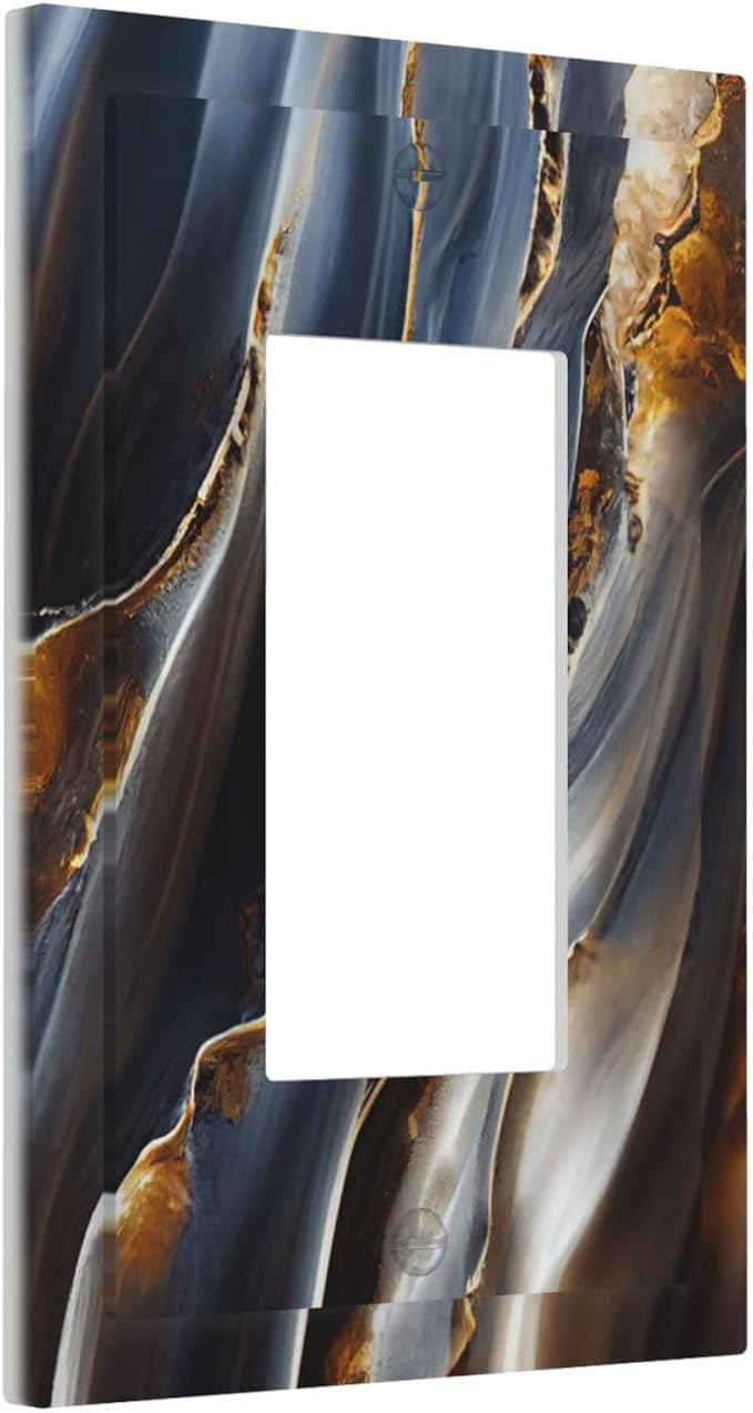 Gradient Abstract Ripple Blue Gold Marble Printed 1 Gang Rocker Light Switch Covers Single Decora Outlet Wall Plate Decorative Switchplate Faceplate GFCI for Kitchen Bathroom Bedroom Decor