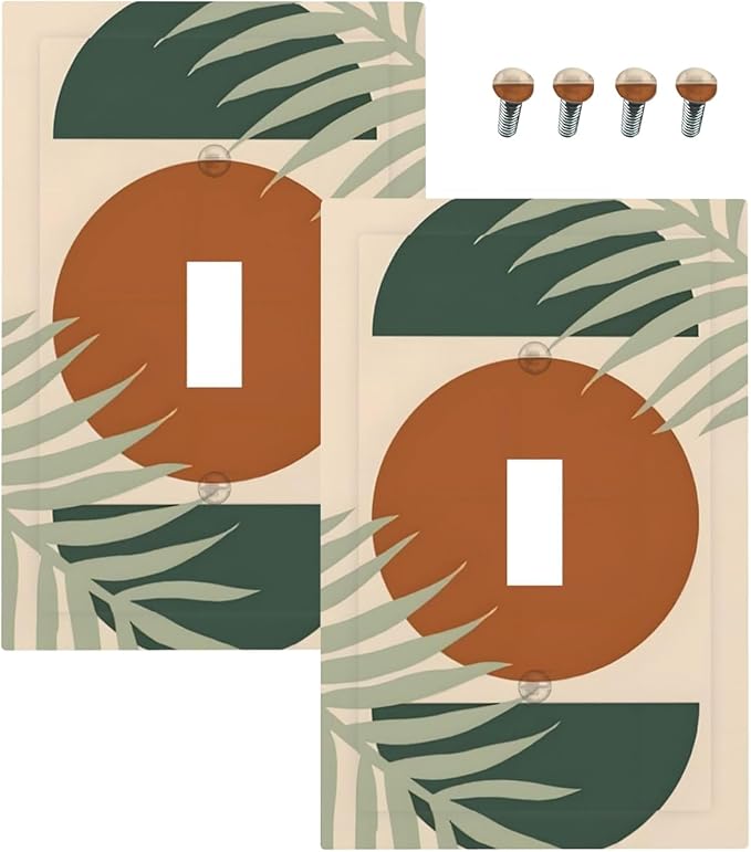 Outlet Covers Vintage Boho Sun Leaf 1 Gang Duplex Light Switch Cover Plate Decorative Wall Plates Electrical Switchplate Receptacle for Bathroom Bedroom Decor（2 Pack）