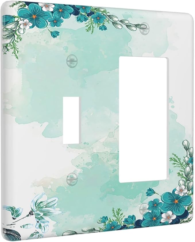 Outlet Covers Blue Green Flowers Light Green Watercolor Patterns 1 Toggle 1 Rocker Combination Decorative Wall Plate Light Switch Cover Plate Electrical Switch Plates for Bedroom Home