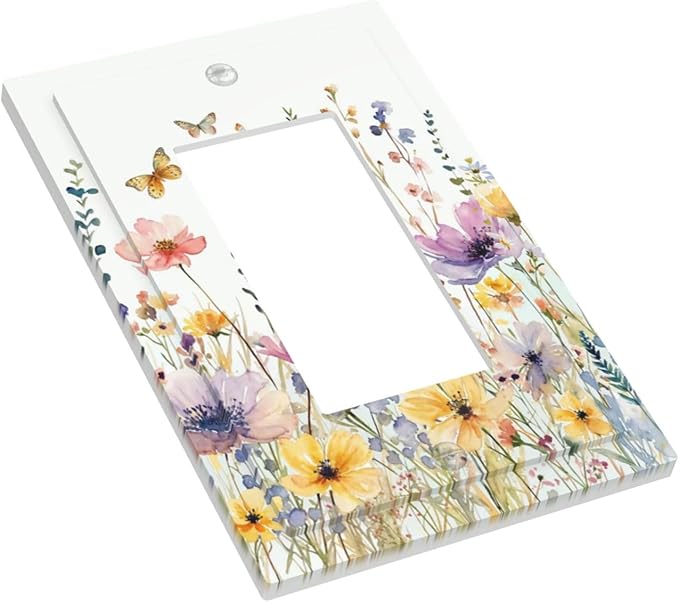 Wildflowers Colorful Flower Butterfly Floral Decorative Outlet Covers 1 Gang Single Rocker Light Switch Cover Plate Wall Plates GFCI Faceplate for Farmhouse Bedroom Decor