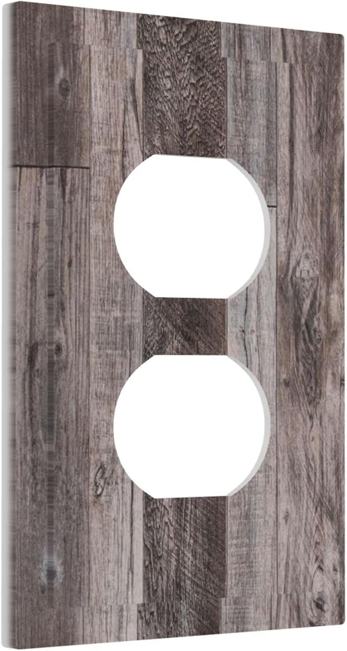 Outlet Covers Rustic Dark Grey Wood Retro Country Wooden 1 Gang Duplex Light Switch Cover Decorative Switch Plates Electrical Receptacle Faceplate Wall Plate for Farmhouse Cabin Decor