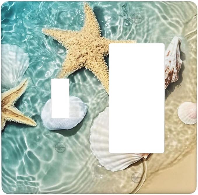 Outlet Covers Beach Starfish Ocean Conch Cameo Shell 1 Toggle 1 Rocker Combination Decorative Wall Plate Electrical Switch Plates Light Switch Cover Plate For Decor Kids Room Decor