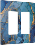 Blue Marble Double Rocker Wall Plate Decorative 2 Gang Light Switch Cover Modern Ombre Watercolor Ink Art Gfci Electrical Switchplate Home for Bathroom Bedroom Kitchen Decor 4.6"X4.5"