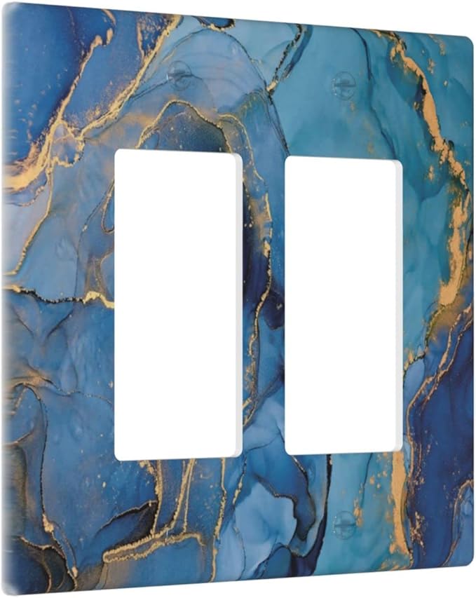 Blue Marble Double Rocker Wall Plate Decorative 2 Gang Light Switch Cover Modern Ombre Watercolor Ink Art Gfci Electrical Switchplate Home for Bathroom Bedroom Kitchen Decor 4.6"X4.5"