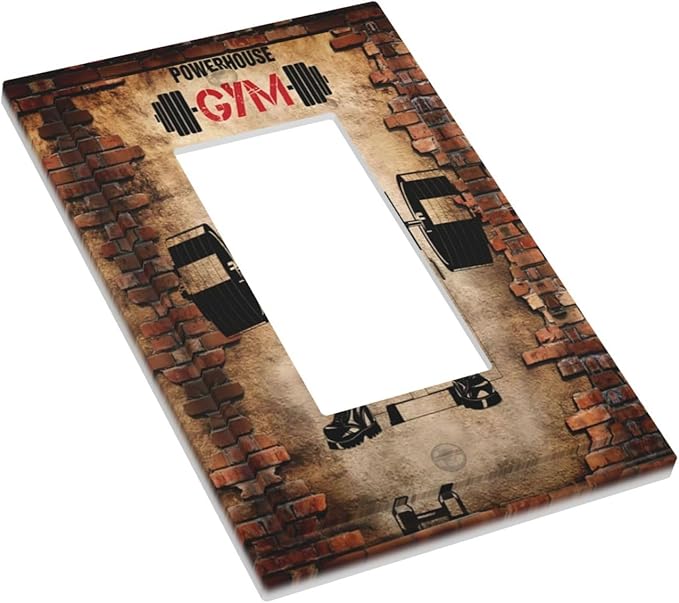 Vintage Gym Retro Brick Dumbbell Muscular Man Single Rocker Outlet Wall Plates 1 Gang Light Switch Cover Decorative Electrical GFCI Switchplate Dimmer for Bedroom Boyroom Bathroom Decor