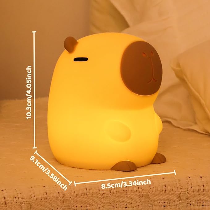 Rytinazzz Capybara Night Light, 50-Hour Battery & Pat Control, Squishy Animal Lamp for Kids Room, USB Rechargeable with Timer, Mothers Day Gifts