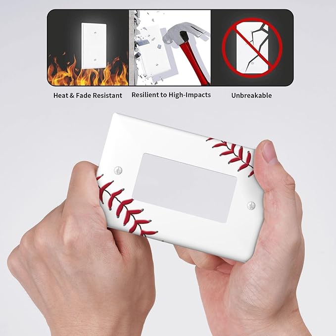 Baseball Single Gang Rocker Light Switch Cover Plates Decorative Outlet Covers, 1 Gang Rocker Wall Plate