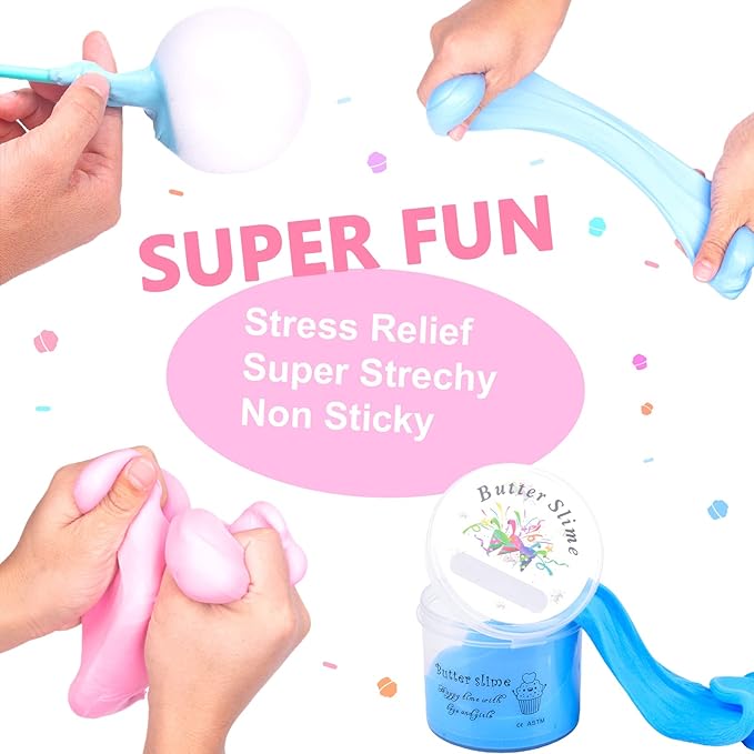 4 Pack Butter Slime Kit, Soft and Non-Sticky Sludge Toy, for Girls Boys Party Favor, Birthday Gifts, Stress Relief Toy
