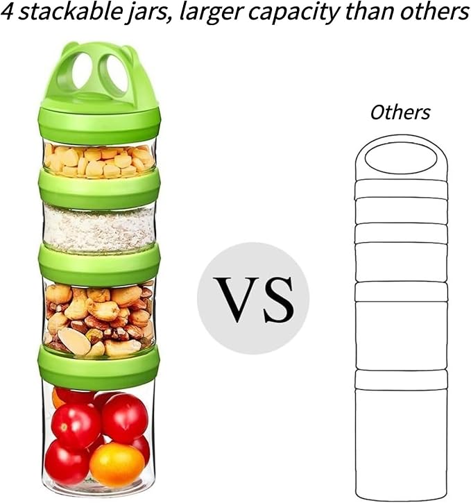 SELEWARE Portable Stackable Food Storage Containers for Snacks Formula Powder and Drinks Twist Lock System Airtight Leak-proof BPA and Phthalate Free Blue and Green