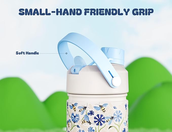 18 oz Kids Water Bottle for School: Spill-Resistant, Insulated 24H Cold Cup with 2-in-1 Straw Spout Lid, BPA-Free, Backpack Friendly, Durable, Cute Birthday Gift for Daughter, Girls (Buzzin' Blues)