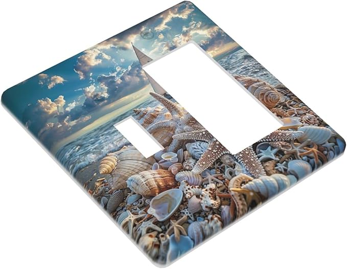 Outlet Covers Summer Sea Beach Starfish Seashell Sailboat 2 Gang Combo Light Switch Cover Plate Toggle Rocker Switch Plate Covers Decorative Switch Plates and Outlet Covers for Home Decor