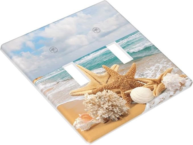 Ocean Beach Seashell Double Light Switch Cover Plates Decorative 2 Gang Wall Plate Double Toggle Lightswitch Cover