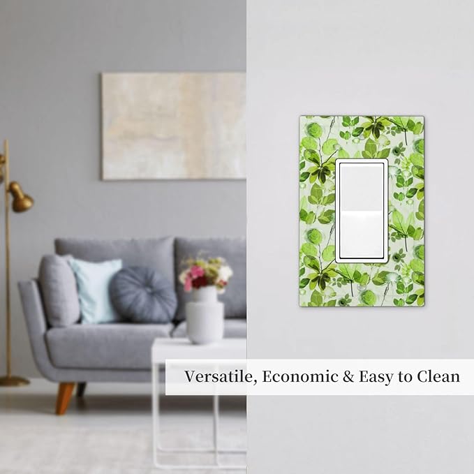 Green Leaves Spring Plant Floral Decorative Outlet Covers 1 Gang Single Rocker Light Switch Cover Plate Wall Plates GFCI Faceplate for Bed Room Living Room Decor