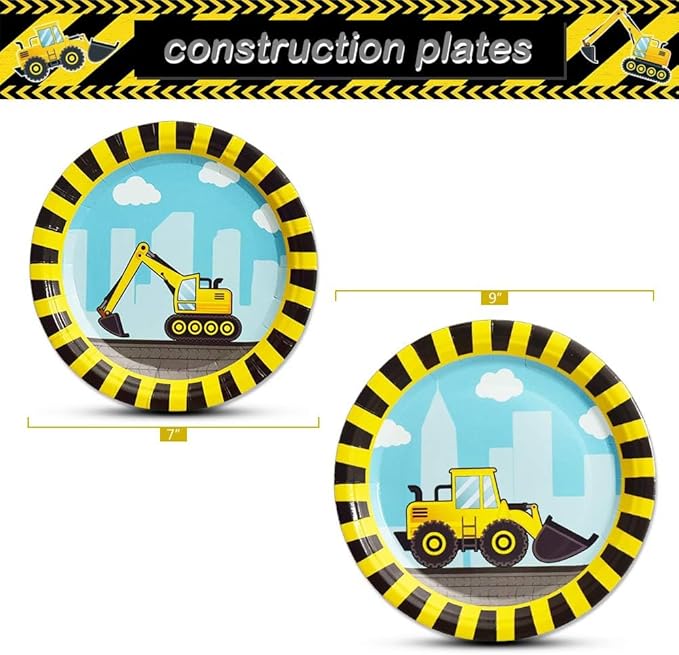WERNNSAI Construction Party Supplies - Disposable Dump Truck Themed Tableware Set for Boys Kids Birthday Dinner Dessert Plates and Napkins Serves 16 Guests 48PCS