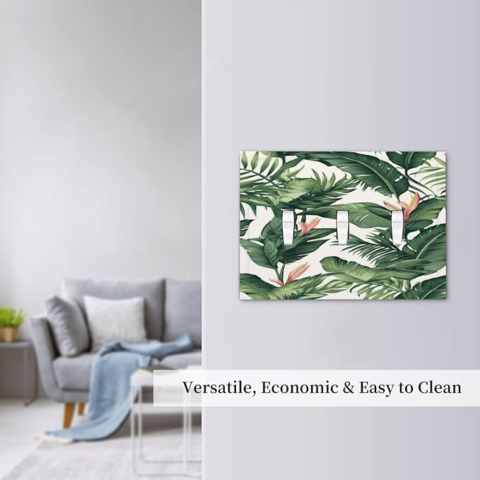 Tropical Leaf Jungle Botanical Palm Tree Greenery Floral Decorative Switch Plates 3 Gang Wall Plate Triple Toggle Light Switch Cover Faceplate Electrical Wall Panels for Bedroom Living Room Decor