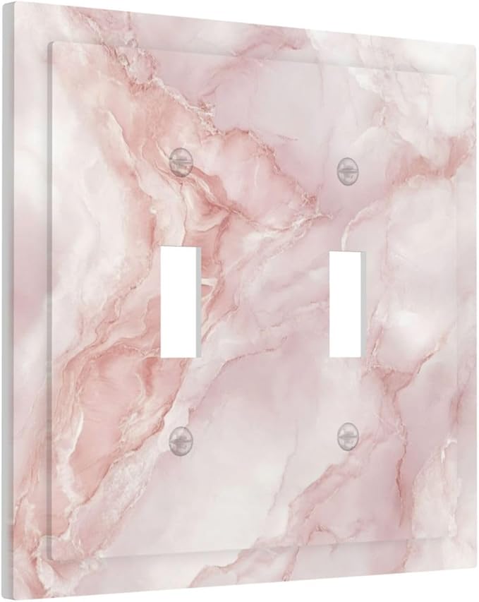 Light Switch Cover Plate Pinkish-White Marble Abstract Luxury Elegant 2 Gang Double Switch Plate Covers Toggle Wallplate Decorative Outlet Covers Electrical Switchplate for Bathroom Home
