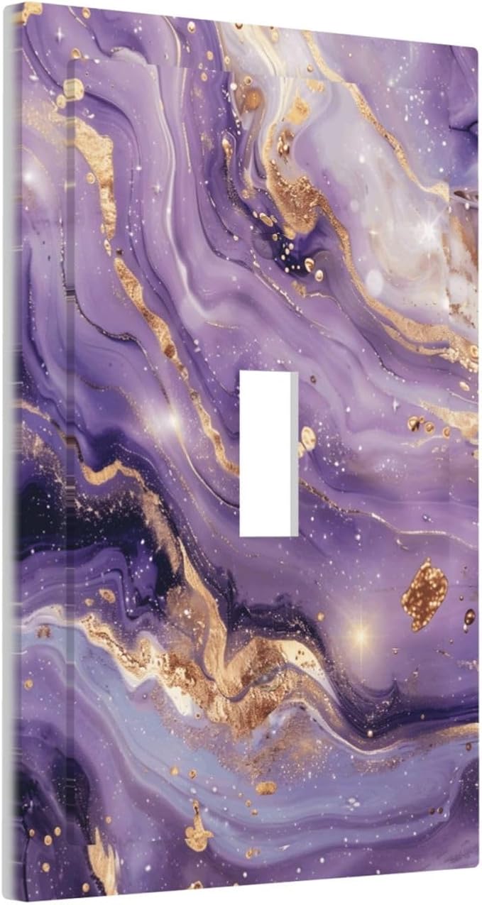 Abstract Purple Gold Marble Texure Luxurious Decorative Light Switch Cover 1 Gang Single Toggle Device Electrical Faceplate Switchplates Decorator Outlet Wall Plate for Bathroom Living Room Decor