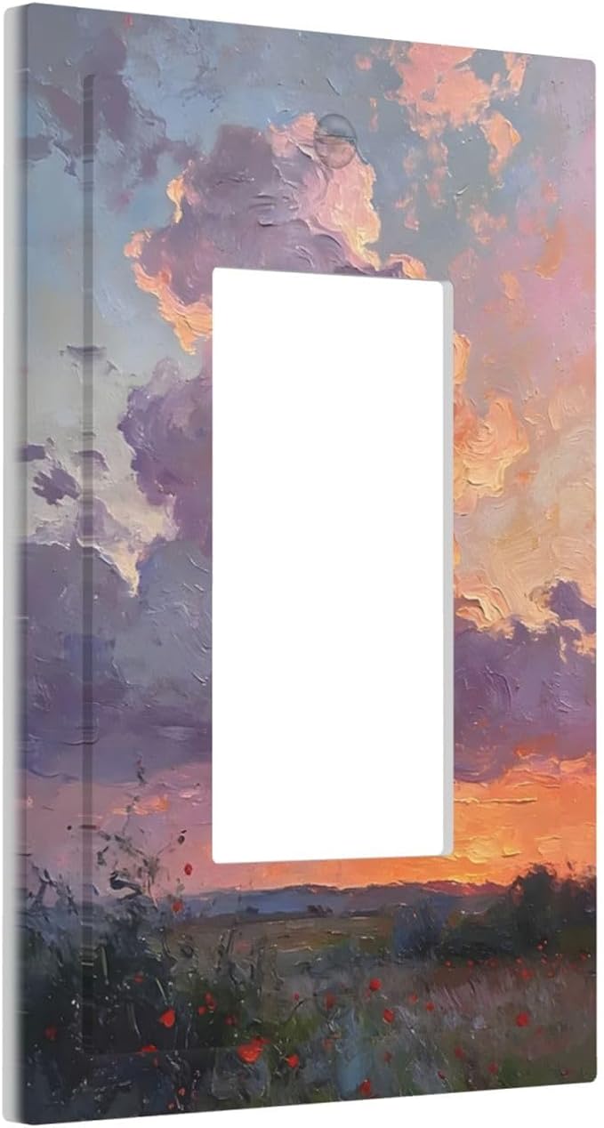 Abstract Sunset Dusk Natural Scenery Wild Flowers Decorative Outlet Covers 1 Gang Single Rocker Light Switch Cover Plate Wall Plates GFCI Faceplate for Farmhouse Bedroom Decor