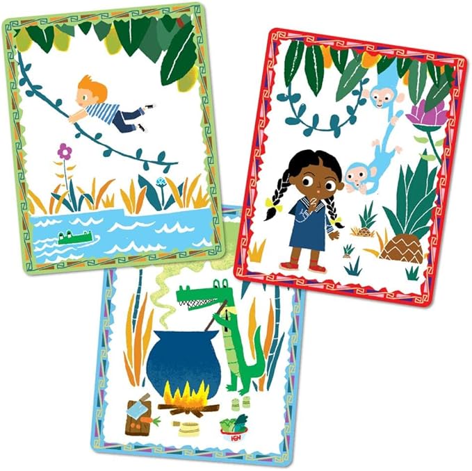 eeBoo: Volcano Island Create a Story Pre-Literacy Cards, 36 Cards with Colorful Characters, Encourages Imagination, for Ages 3 and up