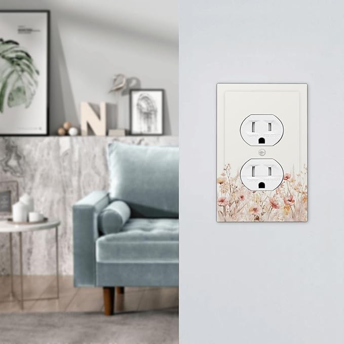 Outlet Covers Boho Floral Watercolor Flower Pattern 1 Gang Duplex Light Switch Cover Plate Decorative Switch Plate Covers Electrical Socket Cover for living Room Home Decor