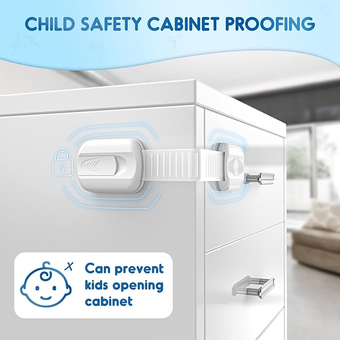 10 Pack Cabinet Locks Baby Proofing, SOGUDE Child Proof Cabinet Locks with Strong Adhesive Child Safety Locks for Refrigerator, Doors, Drawer Locks No Drilling, Cabinet Locks for Babies- White