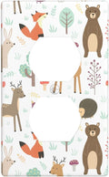 Cartoon Animal Deer Bear Fox Light Switch Cover Decorative Duplex Electrical Outlet Plastic Wall Plate Outlet Cover for Women Girls Bedroom Kitchen Living Room Decor 4.5 * 2.76