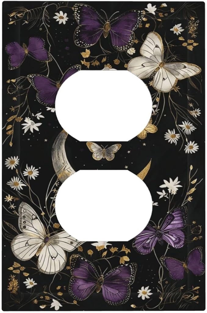 Outlet Covers Boho Crescent Moon Butterfly 1 Gang Duplex Light Switch Cover Plate Decorative Switch Plate Covers Electrical Socket Cover for Bedroom Home Decor
