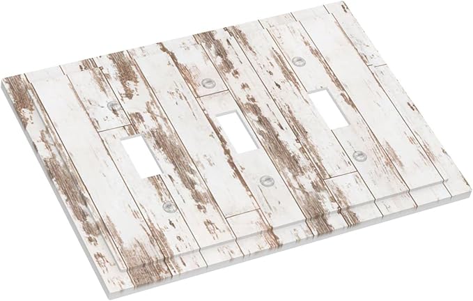 White Grey Wood 3 Gang Triple Toggle Light Switch Wall Plate Cover Decorative Electrical Faceplate for Rustic Barn Door Home Living Room Decorate 6.7" x 4.8
