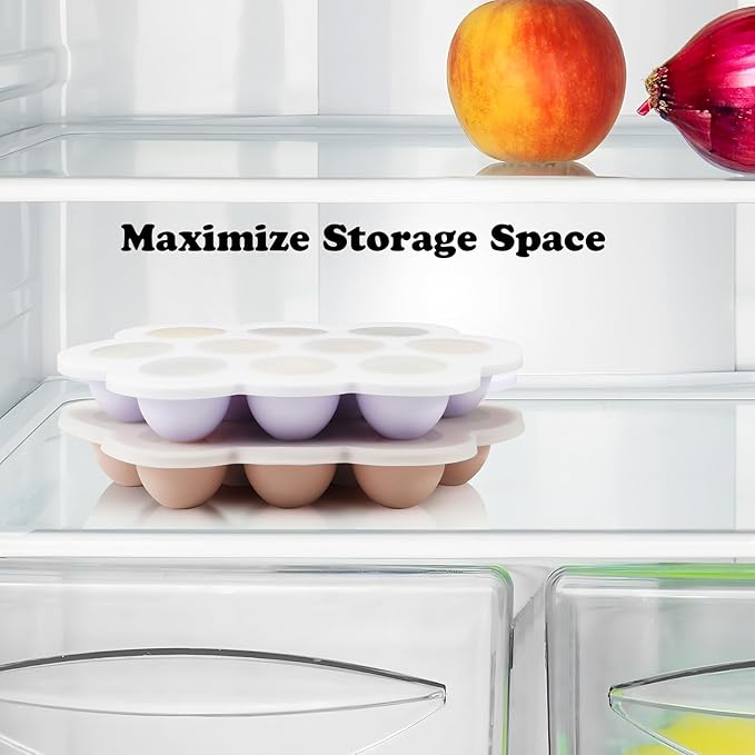 PandaEar 2 Pack Cloud Silicone Baby Food Freezer Tray with Lids, 1oz Measurement Markings for Precise Portioning, BPA Free Storage Containers for Homemade Purees, Breast Milk & Snacks (Pink/Purple)