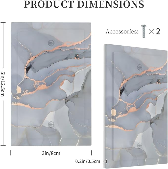 Gray And Gold Marble Abstract Luxury Print Light Switch Cover Plate 1 Gang No Device Blank Electrical Wall Plates Faceplate Decorative Switch Plate Covers for Bathroom Kitchen Bedroom Decor