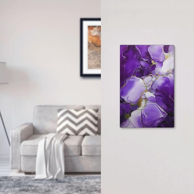 Decorative Light Switch Cover Plate Abstract Luxury Purple Gold Marble Textures 1 Gang No Device Single Blank Outlet Covers Wall Plate Cover Switchplate Electrical Face Plate for Home Decor